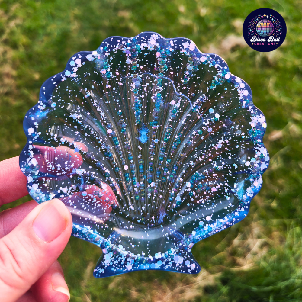 Glitter Resin Clamshell Trinket Dish | Blue Mermaid Shell Tray
