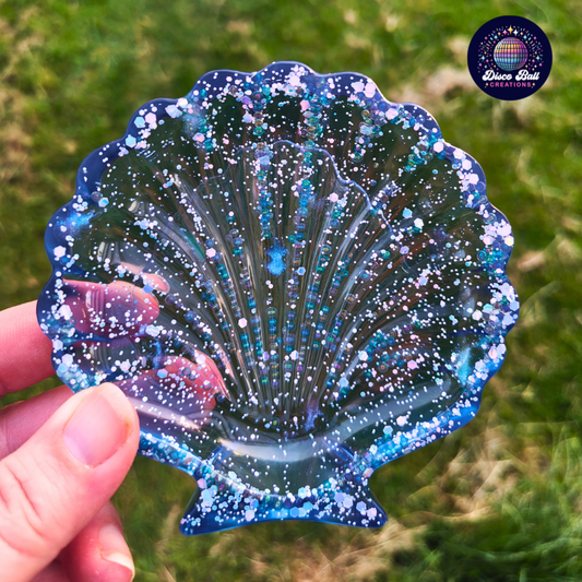 Glitter Resin Clamshell Trinket Dish | Blue Mermaid Shell Tray