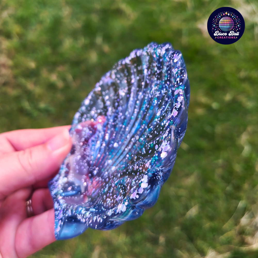 Glitter Resin Clamshell Trinket Dish | Blue Mermaid Shell Tray