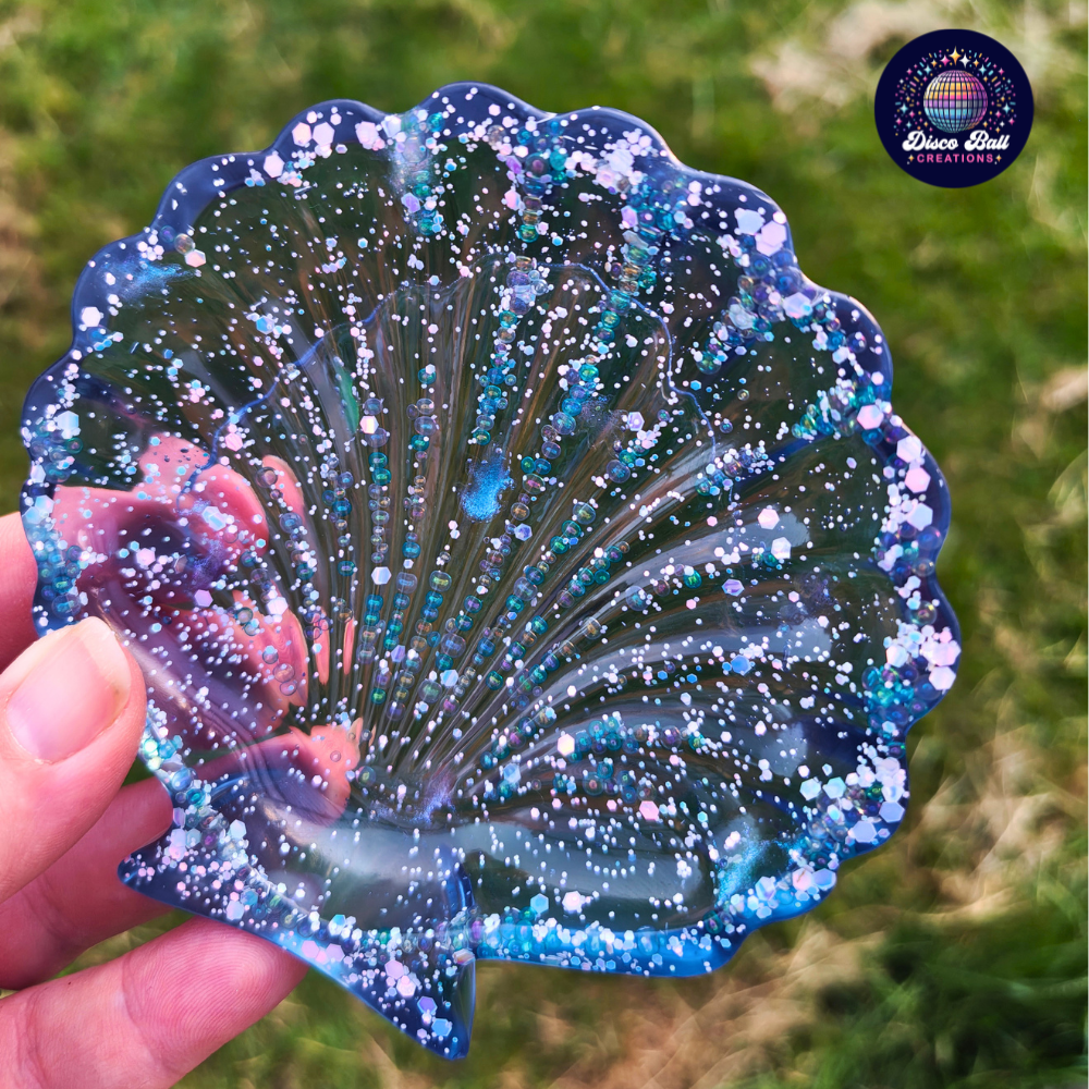Glitter Resin Clamshell Trinket Dish | Blue Mermaid Shell Tray