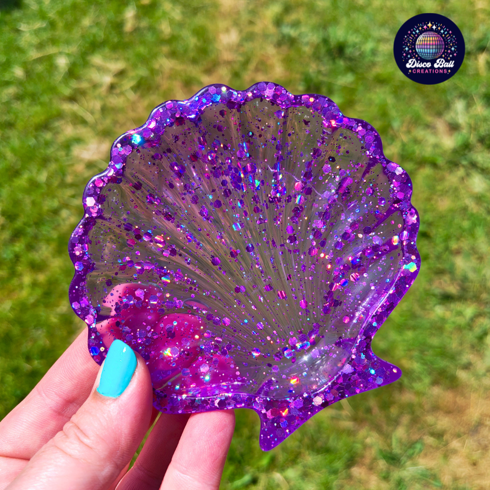 Glitter Resin Clamshell Trinket Dish | Blue Mermaid Shell Tray