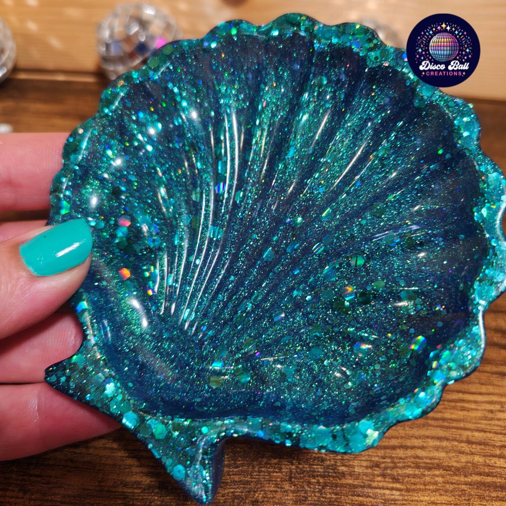 Glitter Resin Clamshell Trinket Dish | Blue Mermaid Shell Tray