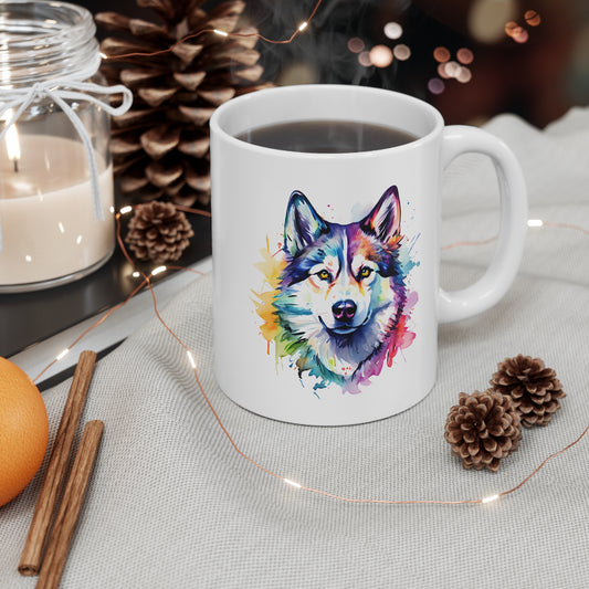 Siberian Husky Mug – Colourful Watercolour Dog Art Gift for Dog Lovers