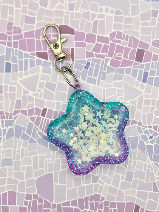Celestial Star Shaker Keyring – Glitter-Filled Cosmic Charm