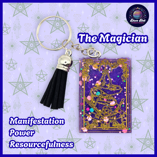 Handmade Resin Tarot Card Keyring - Celestial Charm - Witchy Gift, Spiritual Accessory, Purple & Gold Mystical Keychain