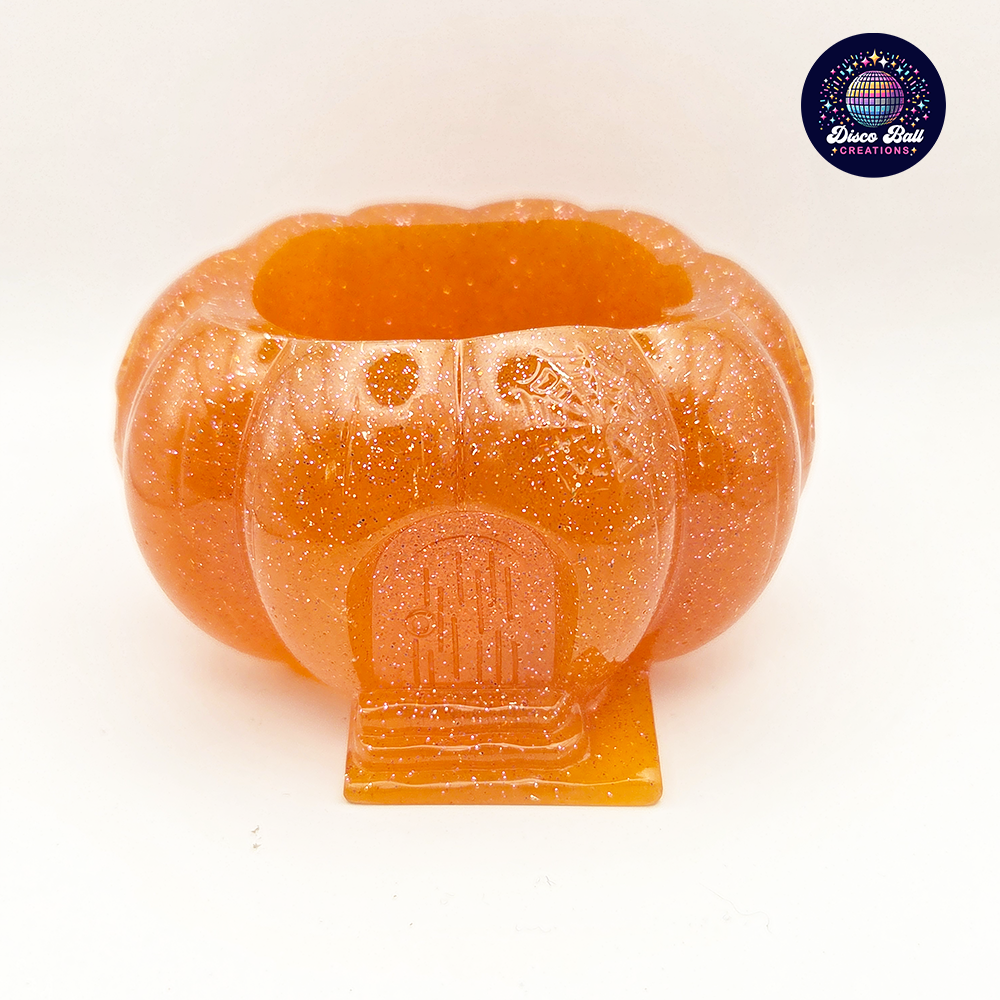 Enchanted Pumpkin Pot with Witch Hat | Glitter Resin Halloween Decor | Unique Trinket Jar