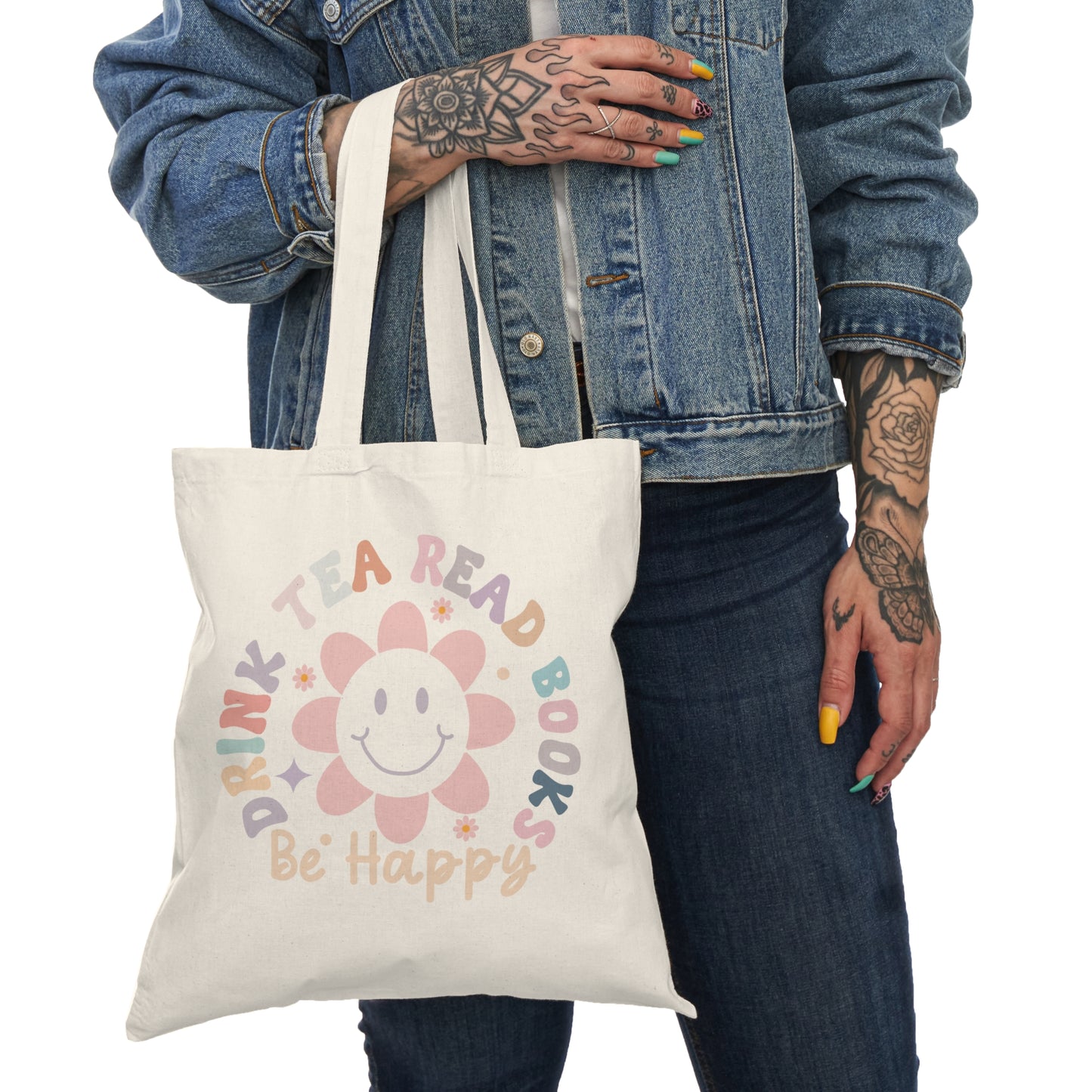 Drink Tea, Read Books, Be Happy Tote Bag | Cozy Reader Gift