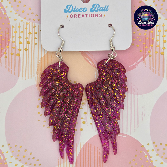 Glitter Angel Wing Earrings – Handmade Sparkly Statement Jewellery