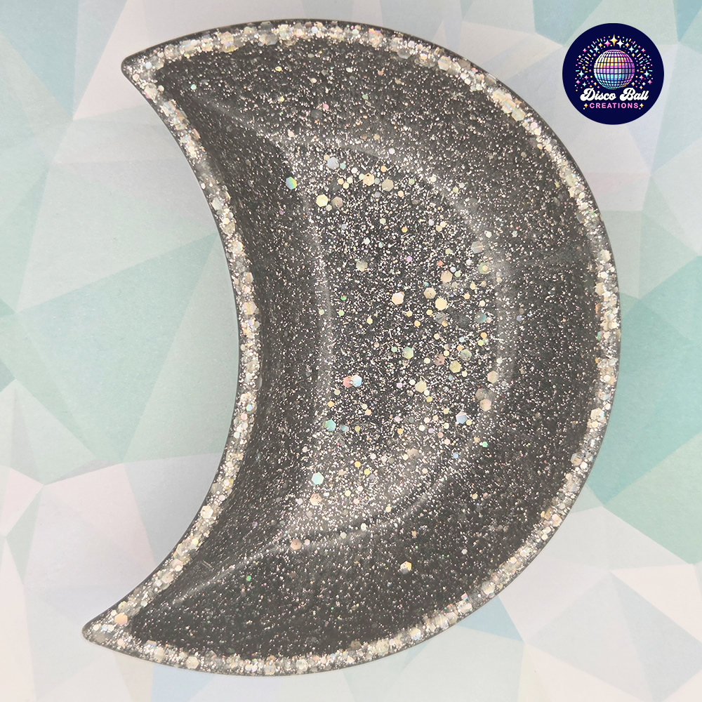 Celestial Crescent Dish - Sparkly Moon Resin Tray for Keepsakes
