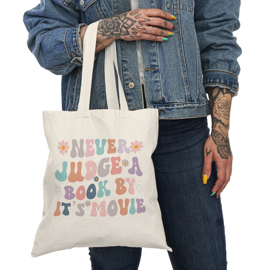 Never Judge a Book By Its Movie Tote Bag | Funny Reader Gift