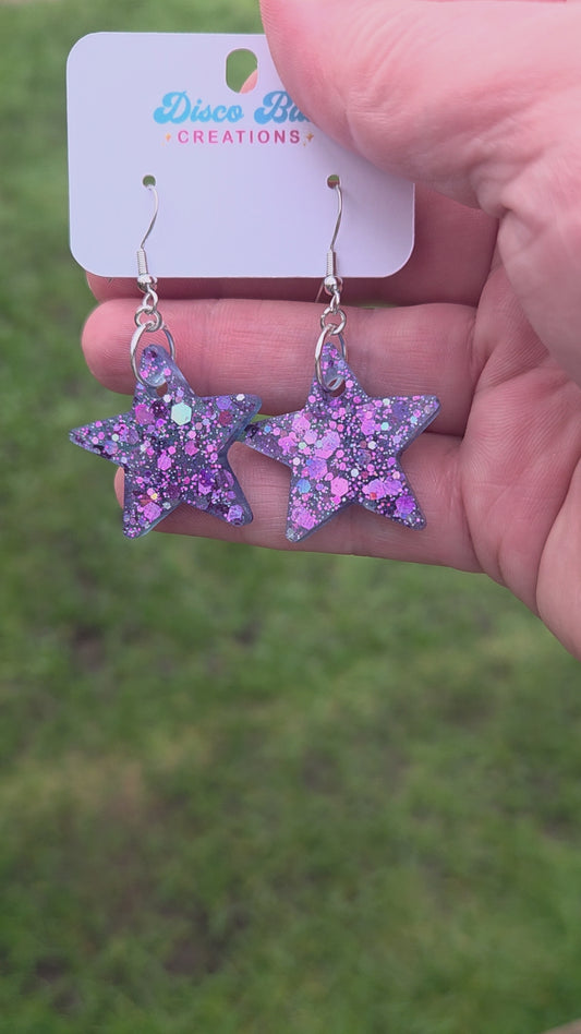Holographic Star Earrings - Custom Resin Glitter Stars - Sparkly Statement Jewellery - Choose Your Colour