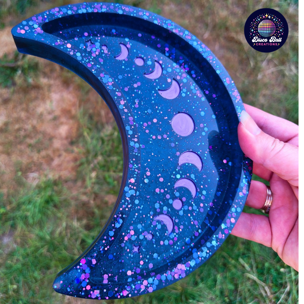 Cosmic Crescent Moon Resin Trinket Tray
