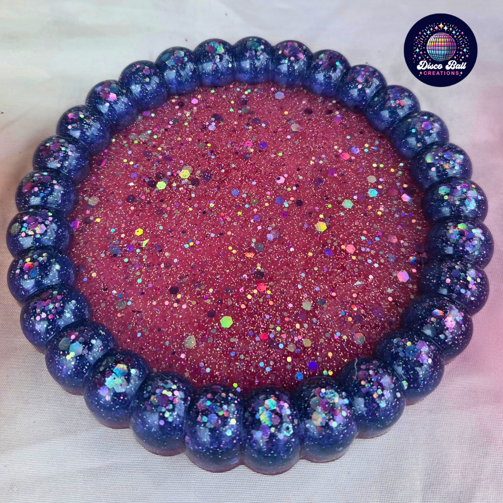 Sparkling Scalloped Resin Trinket Tray – Pink Glitter, custom colours