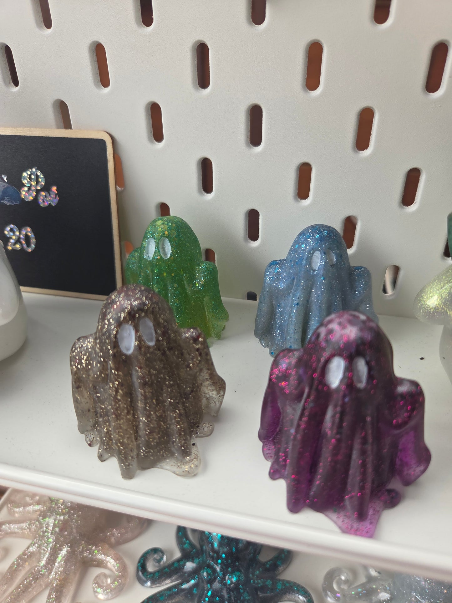 Glitter Resin Ghost Ornament | Spooky Cute Halloween Decor | Handmade Desk Friend