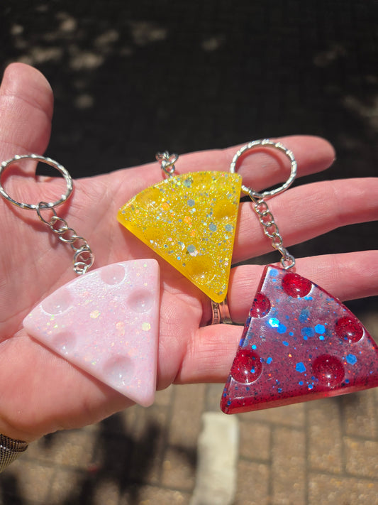 Glitter Resin Cheese Wedge Keyring | Fun Foodie Keychain & Bag Charm | Unique Gift