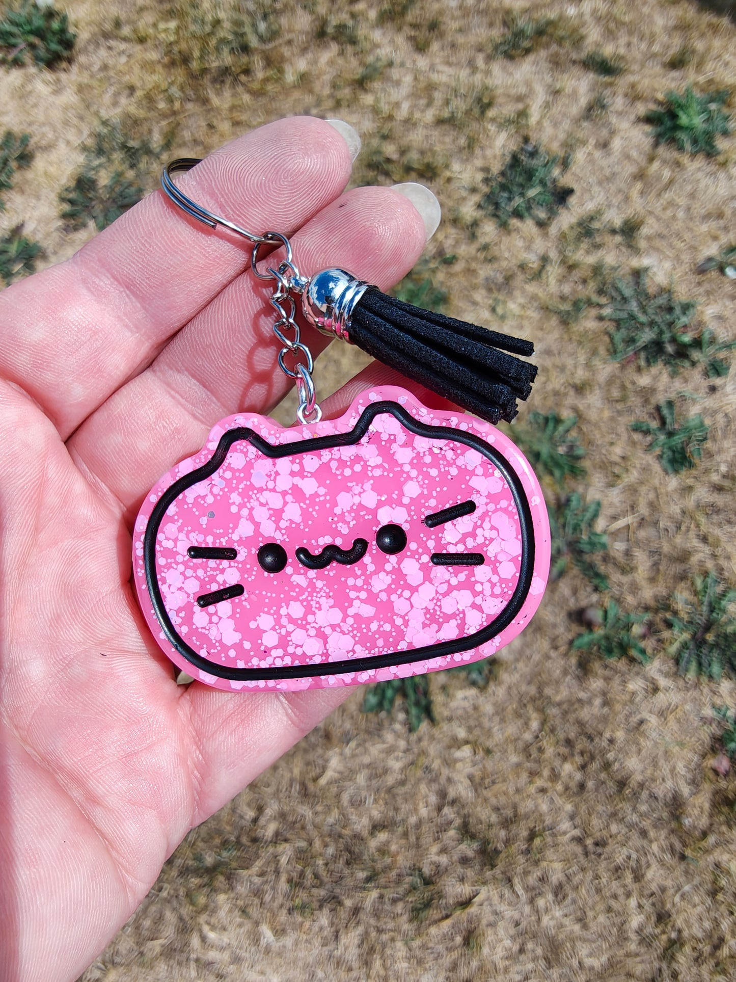 Sparkly Kawaii Cat Resin Keyring | Glitter Kitty Bag Charm | Kawaii Cat Keyrings | Glitter Keychains for Cat Lovers