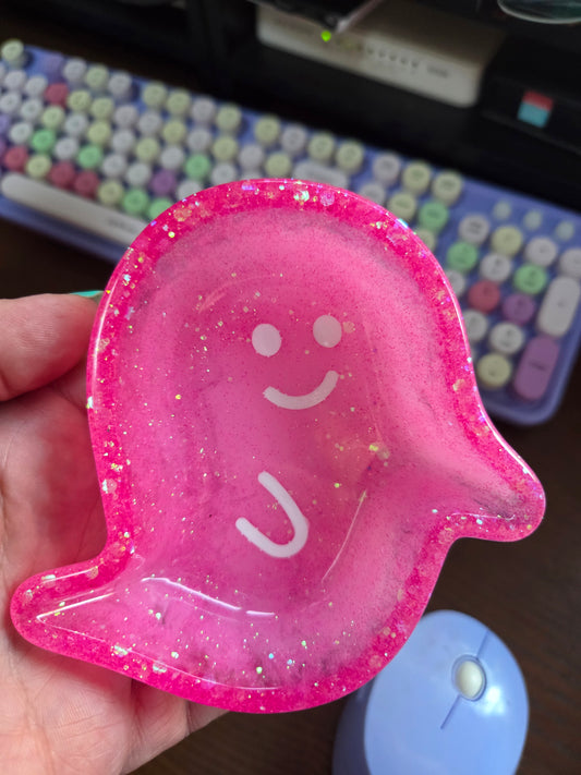 Ghost Trinket Tray - Pink Glitter