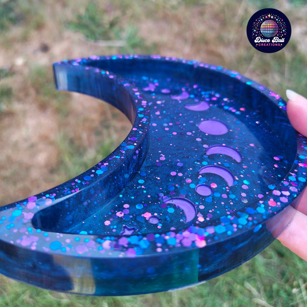 Cosmic Crescent Moon Resin Trinket Tray