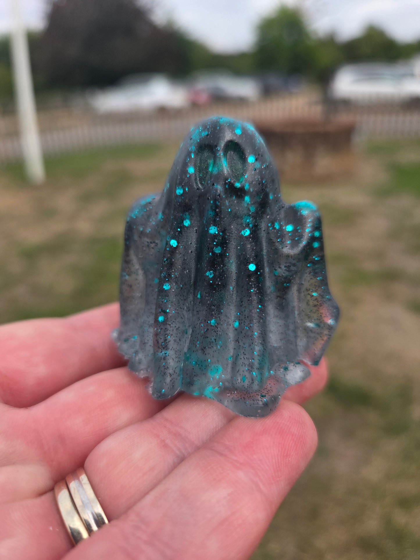 Glitter Resin Ghost Ornament | Spooky Cute Halloween Decor | Handmade Desk Friend