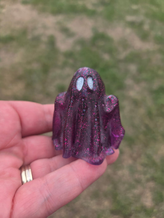 Glitter Resin Ghost Ornament | Spooky Cute Halloween Decor | Handmade Desk Friend