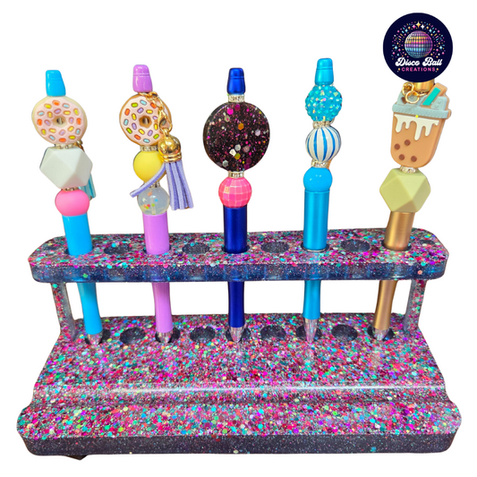 Twinkling Treasures Glitter Pen Stand - Handmade Resin Desk Tidy