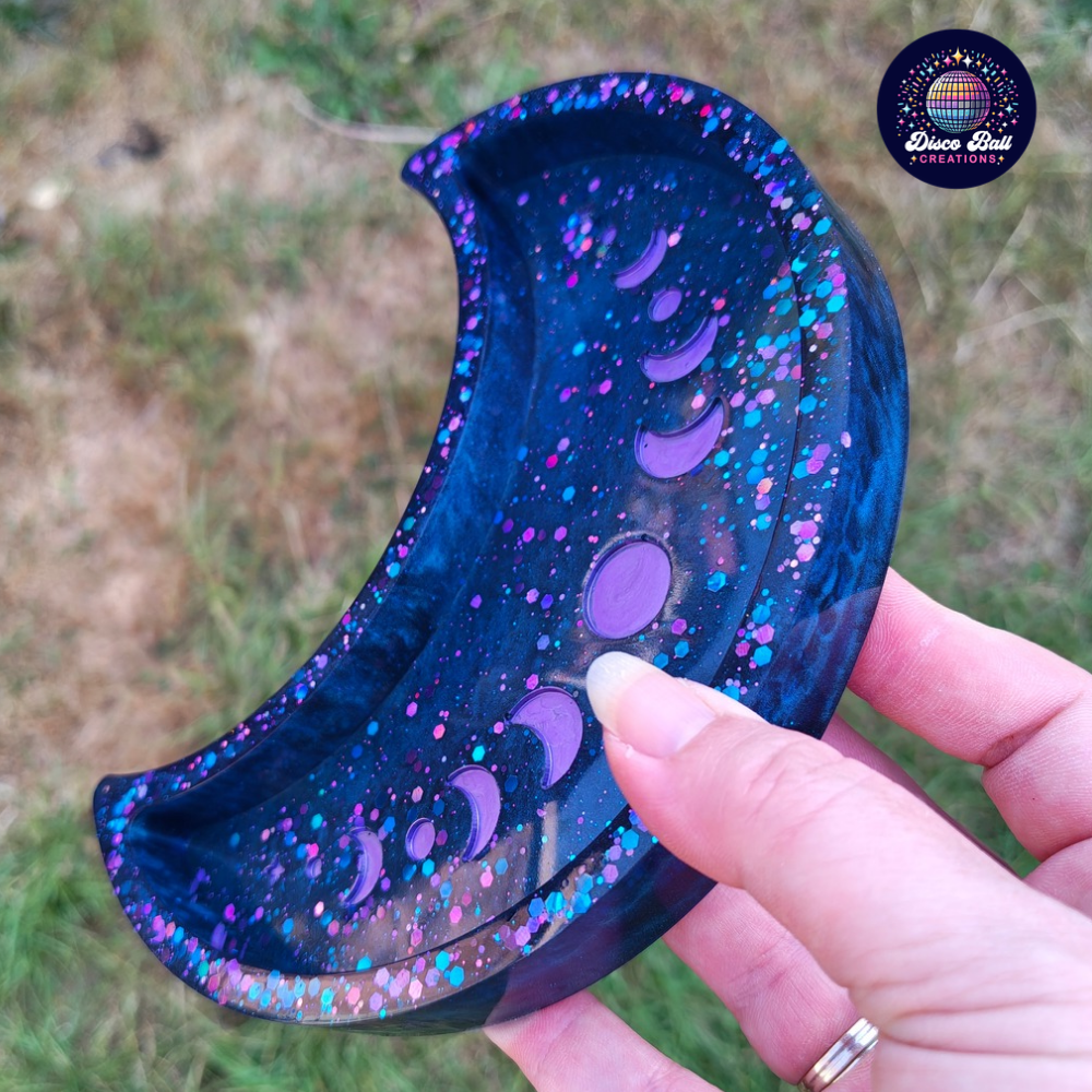 Cosmic Crescent Moon Resin Trinket Tray