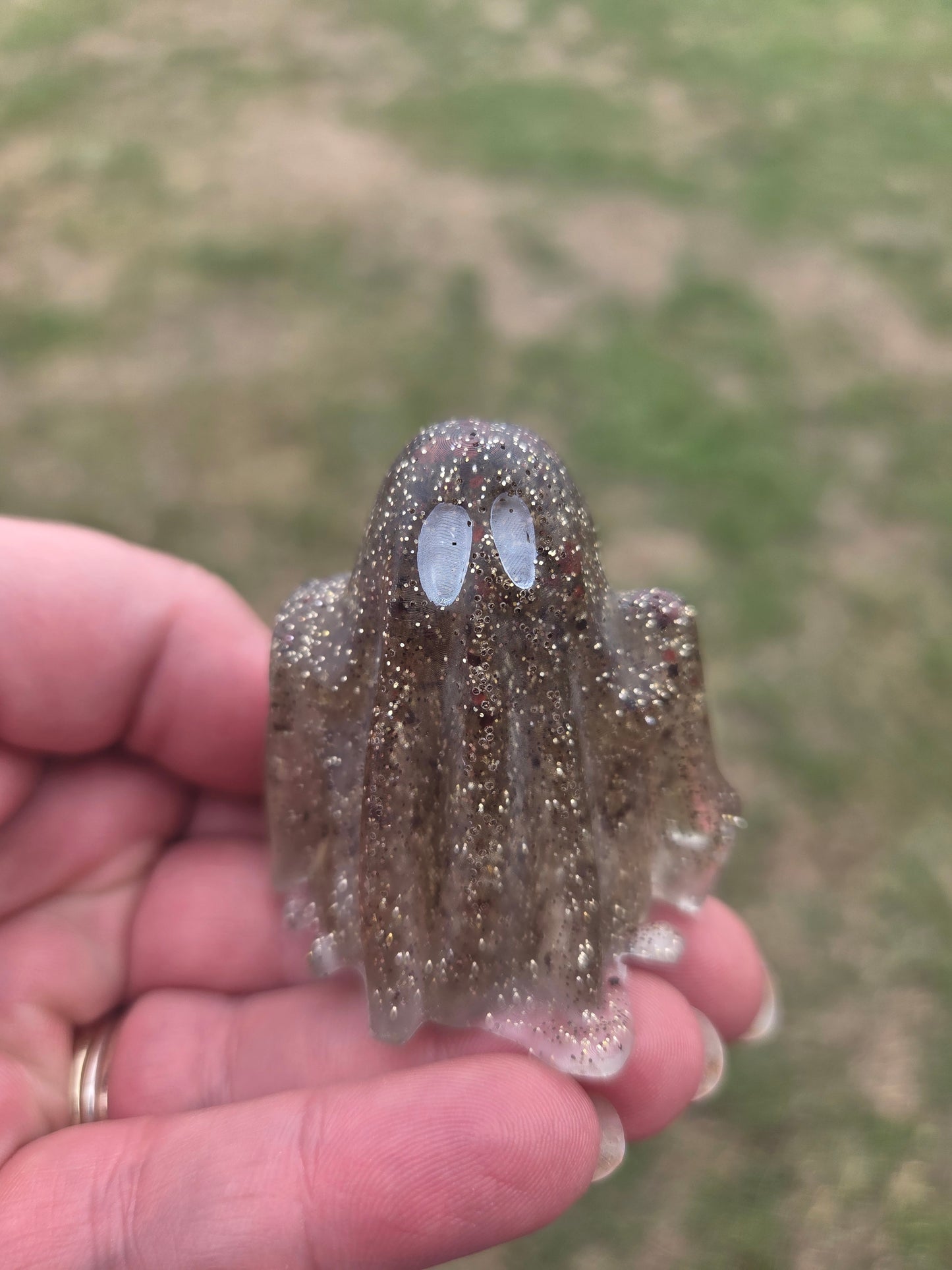 Glitter Resin Ghost Ornament | Spooky Cute Halloween Decor | Handmade Desk Friend