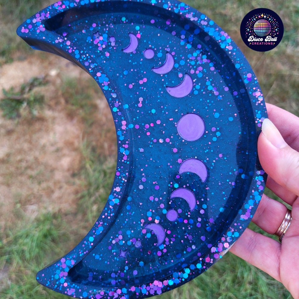 Cosmic Crescent Moon Resin Trinket Tray