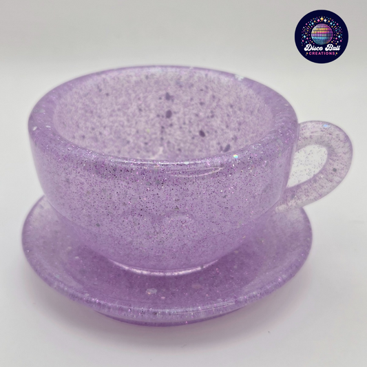 Pink Glitter Resin Teacup Tea Light Holder – Decorative Candle Holder & Trinket Dish